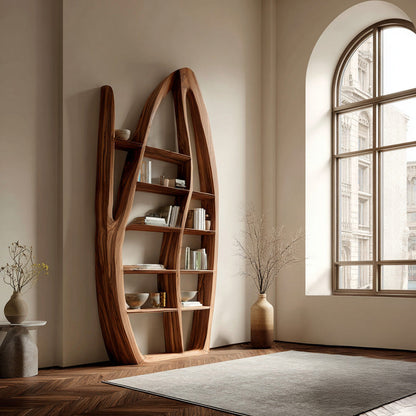 Organic Style Sculptural Wooden Bookshelf For Living Room Kitchnce