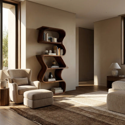 Modern Sculptural Wooden Bookshelf For Home Display Kitchnce