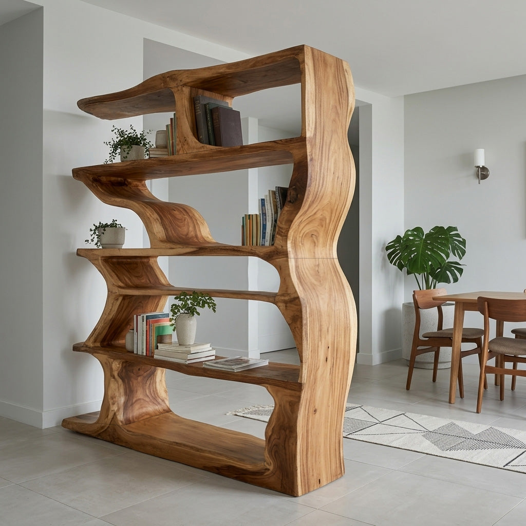 Contemporary Artistic Wooden Bookshelf For Living Room Storage Kitchnce