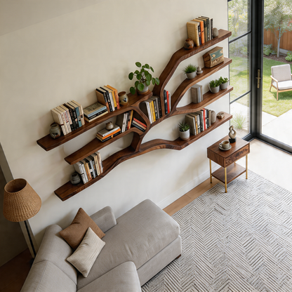 Handcrafted Sculptural Wooden Bookshelf For Living Room Decor Kitchnce