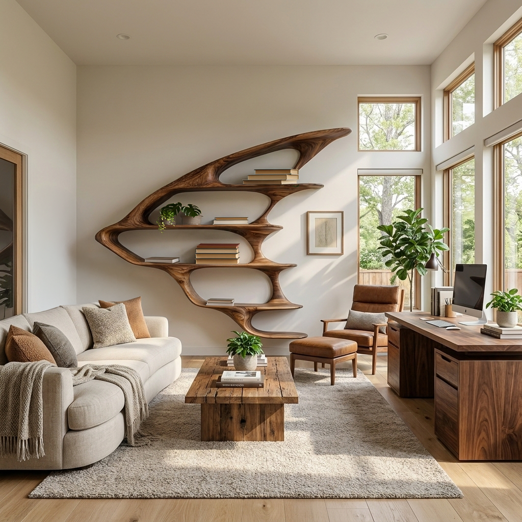 Wooden Floating Bookshelf Unique Design For Living Room Wall Kitchnce