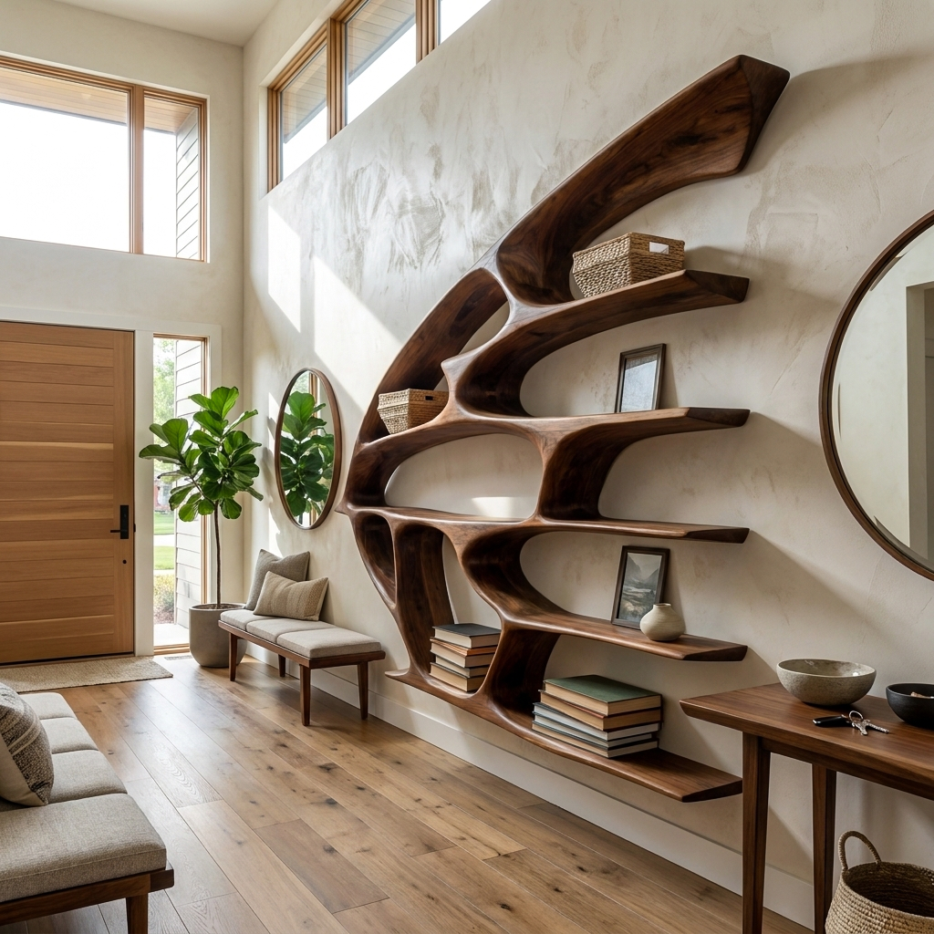 Artistic Wooden Wall Bookshelf For Living Room Decor Kitchnce