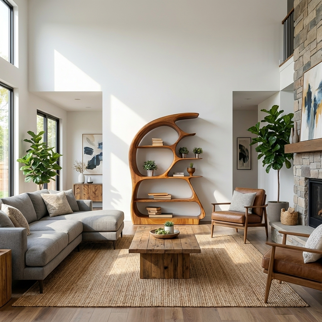 Contemporary Sculptural Wood Bookshelf For Living Room Decor Kitchnce