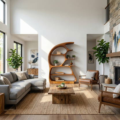 Contemporary Sculptural Wood Bookshelf For Living Room Decor Kitchnce