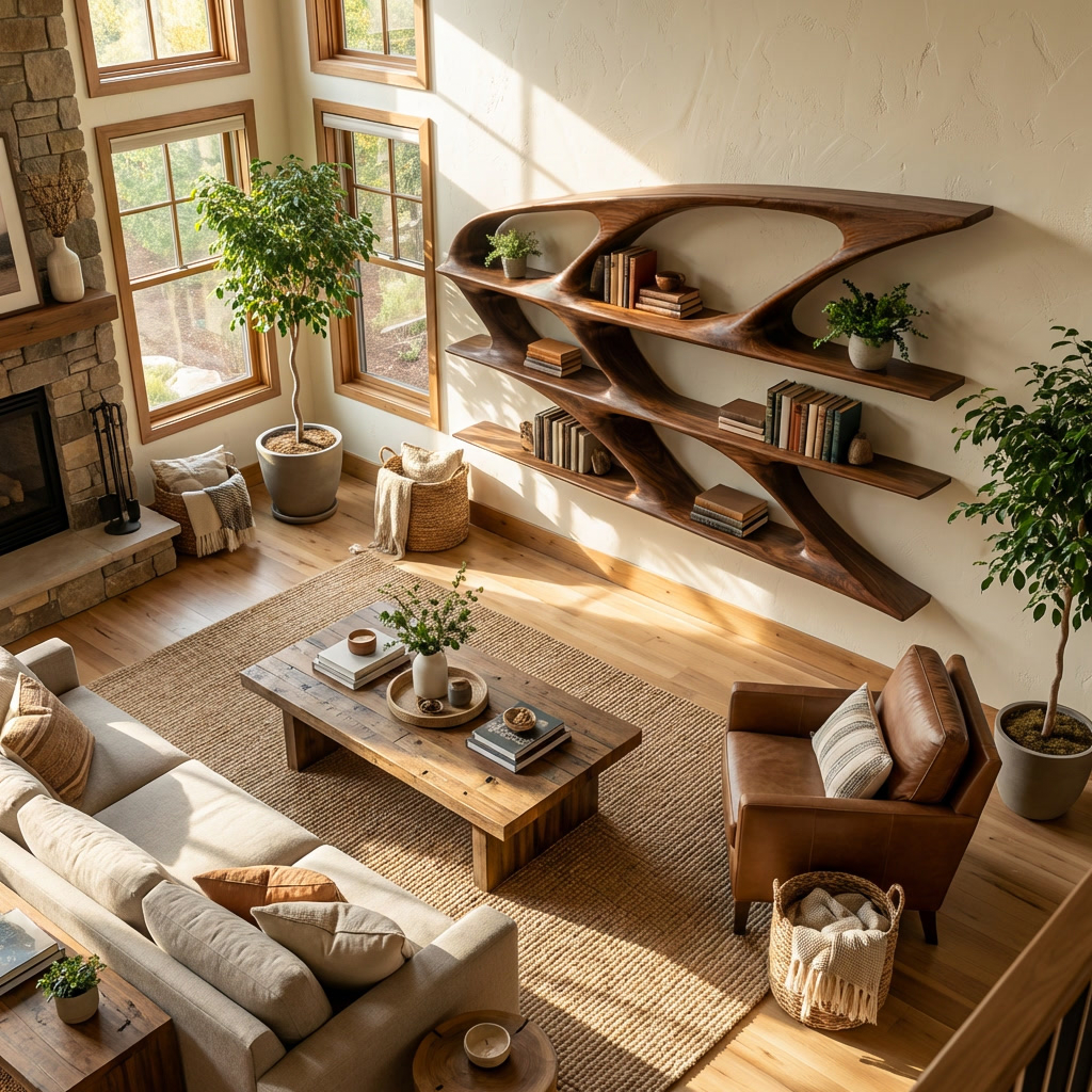 Organic Sculptural Wooden Bookshelf For Living Room Statement Kitchnce