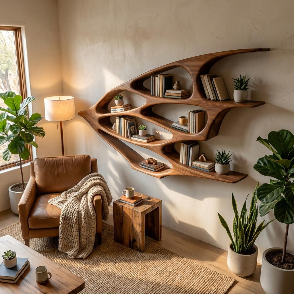 Organic Wooden Floating Bookshelf For Minimalist Home Decor Kitchnce