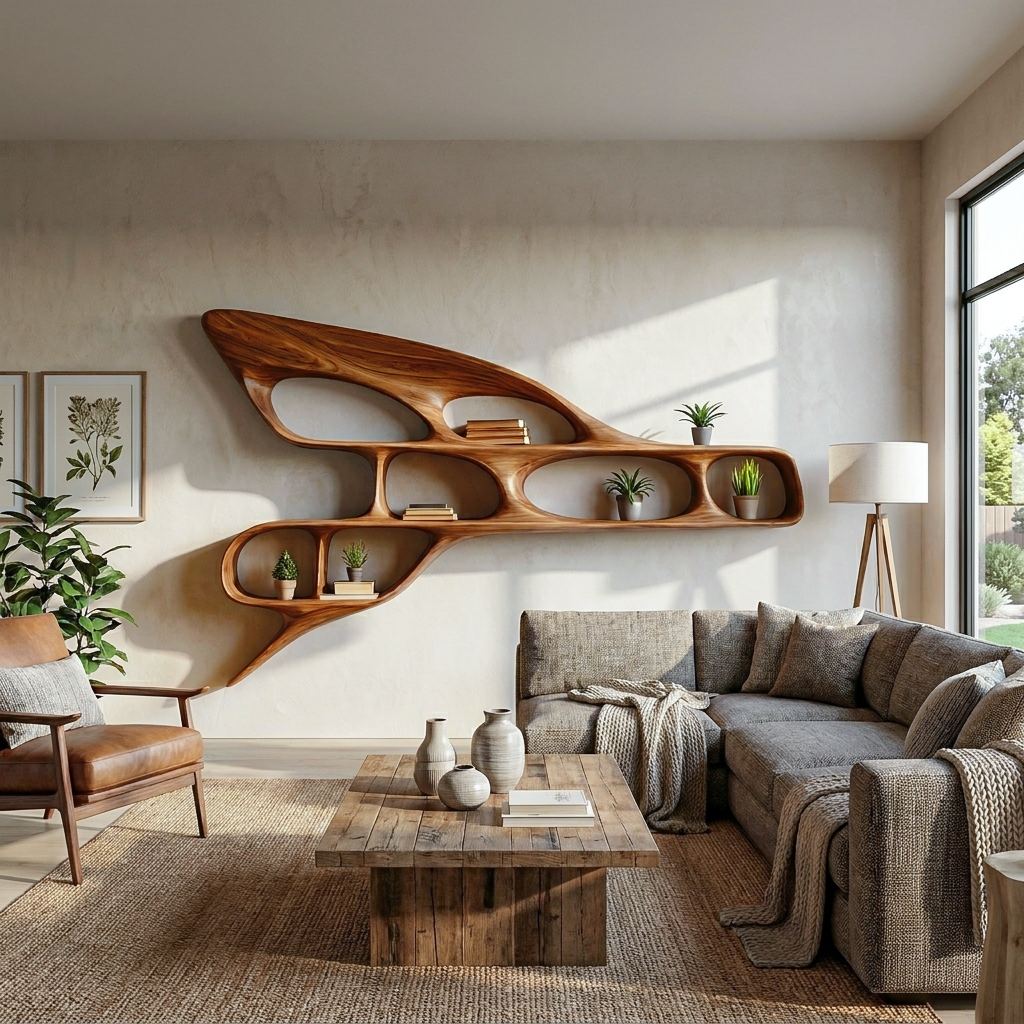 Organic Wooden Wall Bookshelf For Luxury Interior Kitchnce