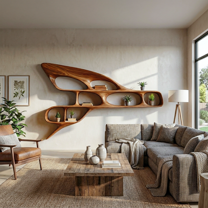 Organic Wooden Wall Bookshelf For Luxury Interior Kitchnce