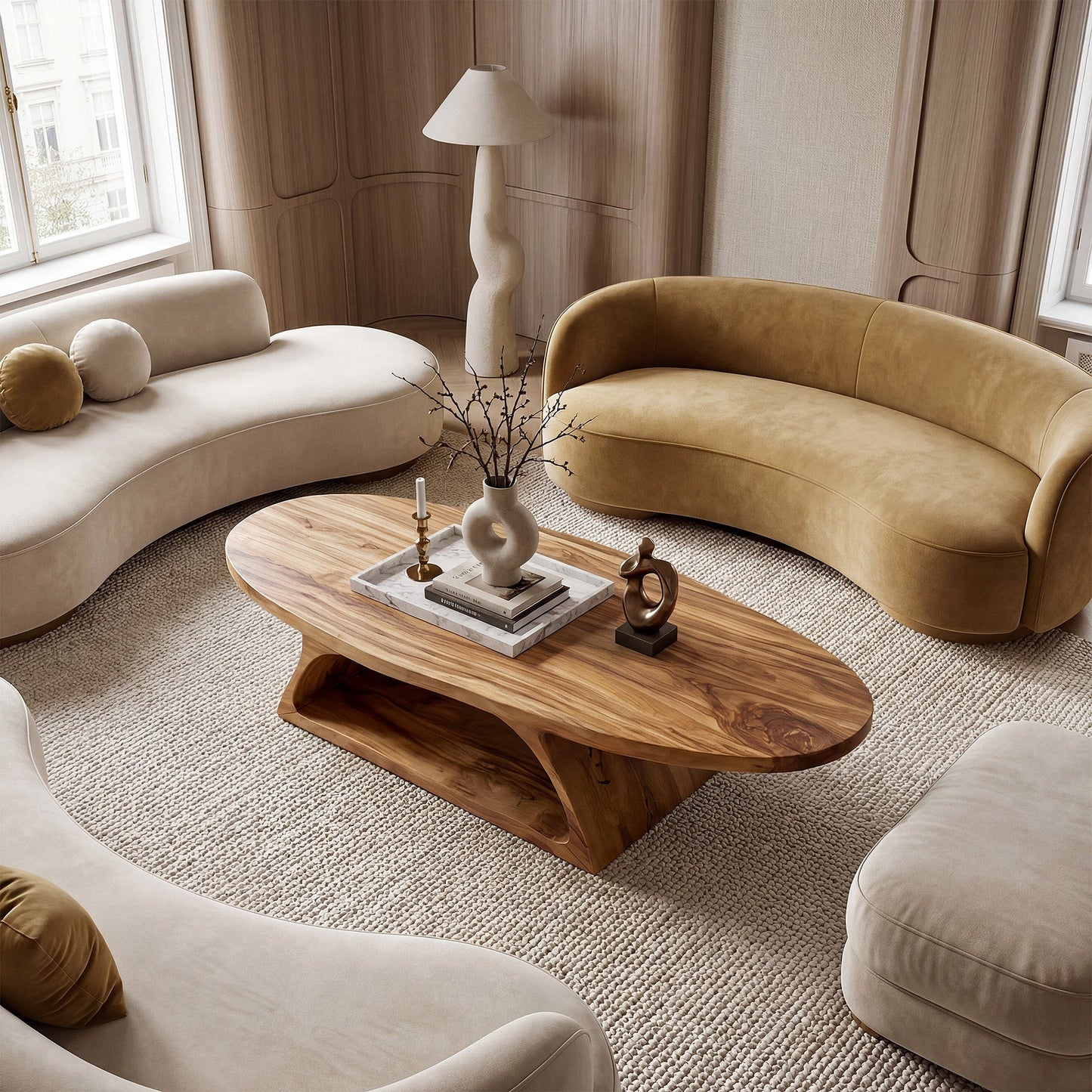 Organic Oval Coffee Table With Architectural Open Base