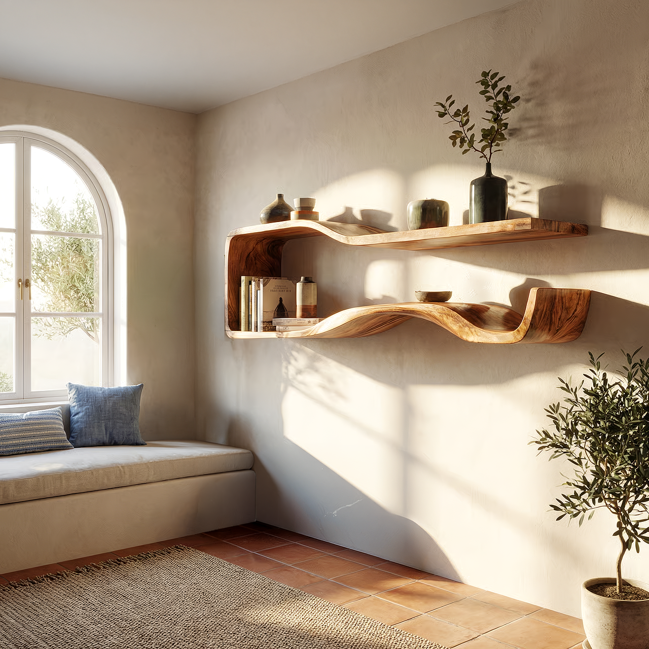 Floating Display Shelf with Soft Edge Minimal Design