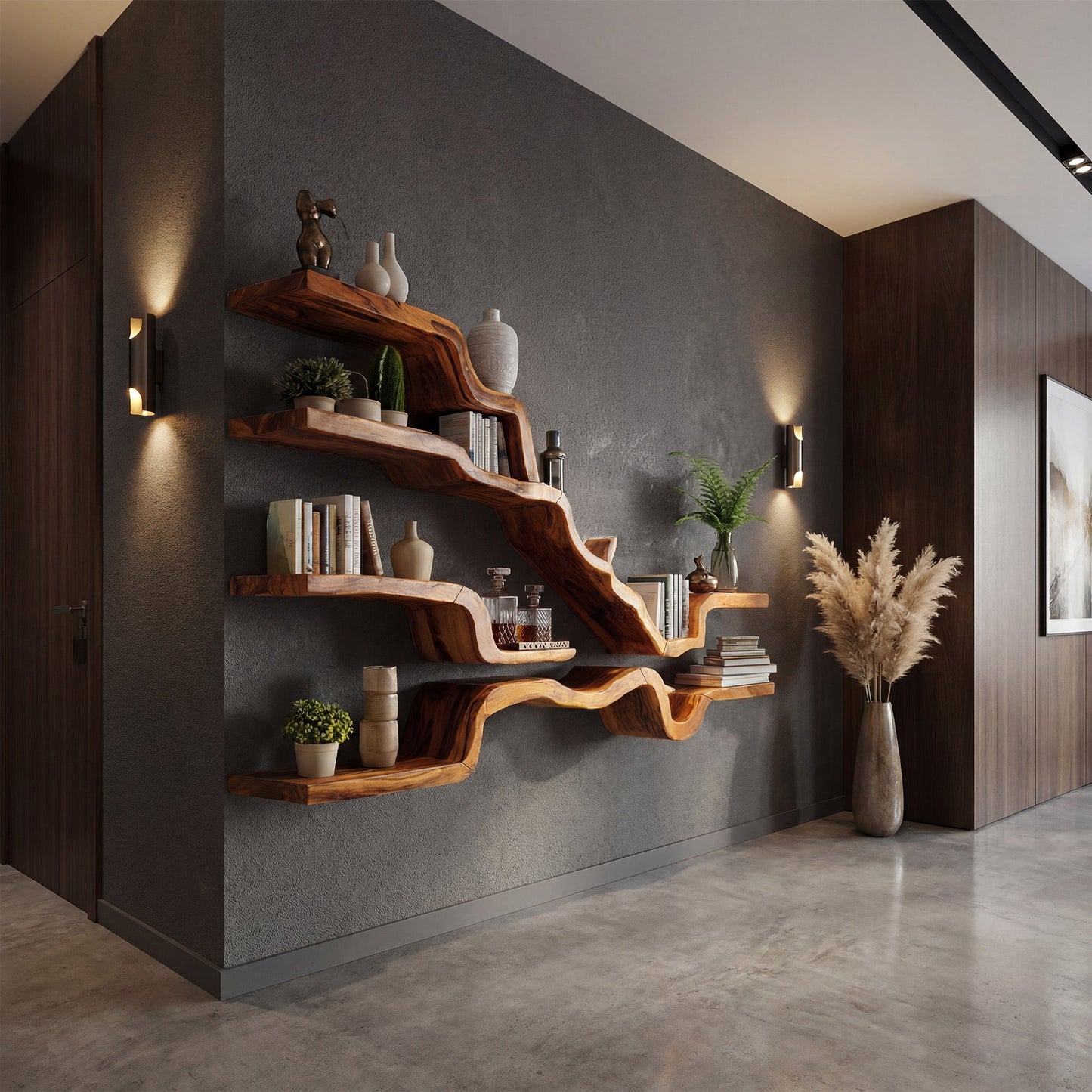 Sculptural Wall-Mounted Shelf With Flowing Open Display