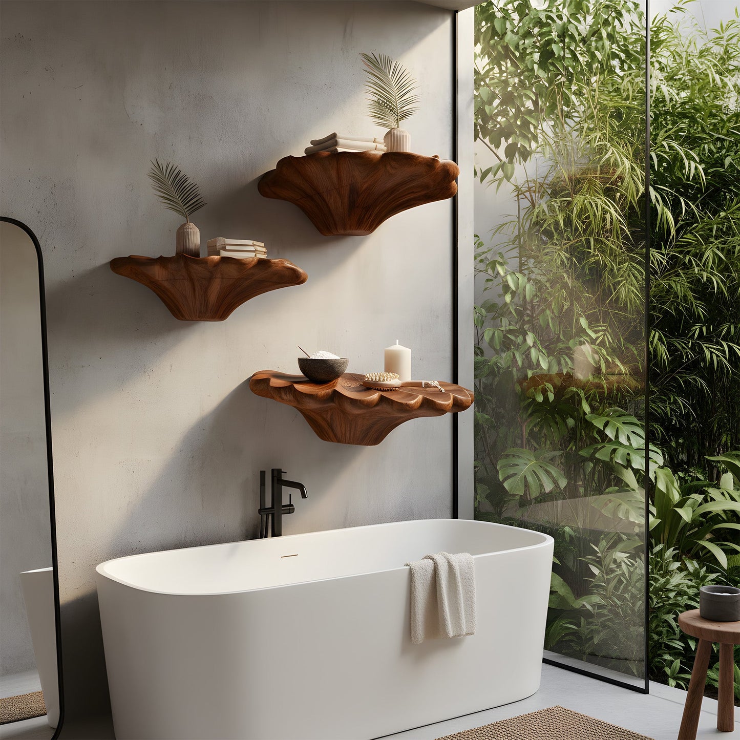 Sculptural Floating Wall Shelf Organic Form Minimalist Decor