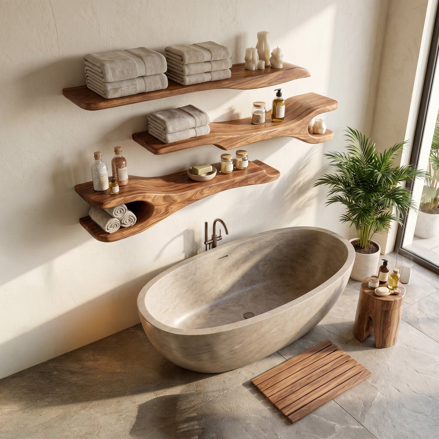 Light Wood Kitchen Wall Shelf With Open Display
