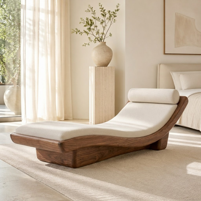 Modern Curved Chaise Lounge Daybed with Cushion and Bolster for Bedroom Decor