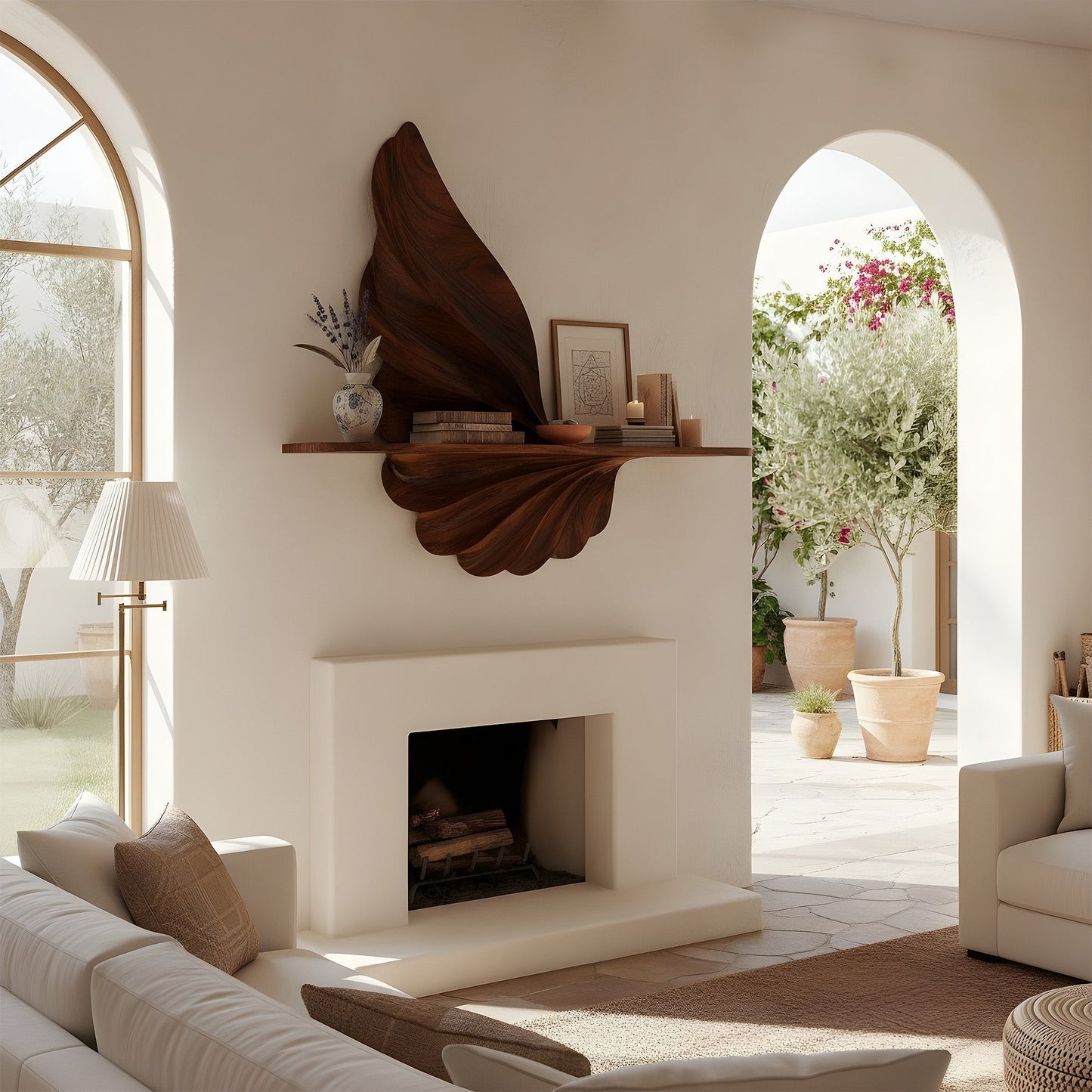 Leaf-Inspired Sculptural Floating Wall Shelf in Natural Wood