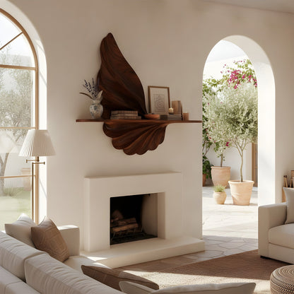 Leaf-Inspired Sculptural Floating Wall Shelf in Natural Wood