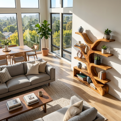 Organic Wooden Bookshelf Branch Form For Home Interior Kitchnce