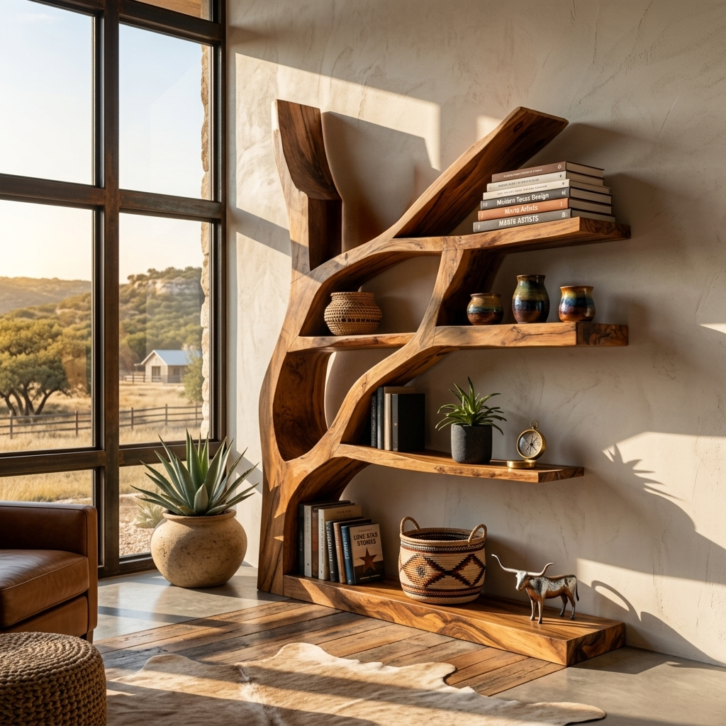 Contemporary Wooden Bookshelf Sculptural Shape For Living Room Kitchnce