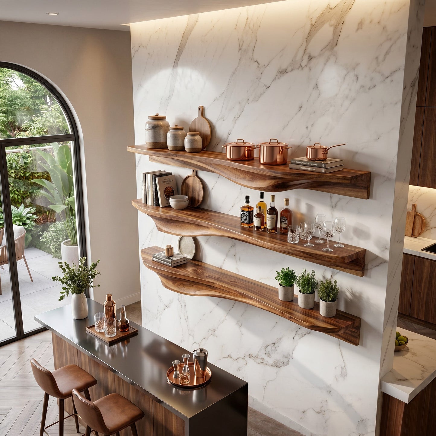 Live Edge Solid Wood Wall-Mounted Shelf for Plants and Decor