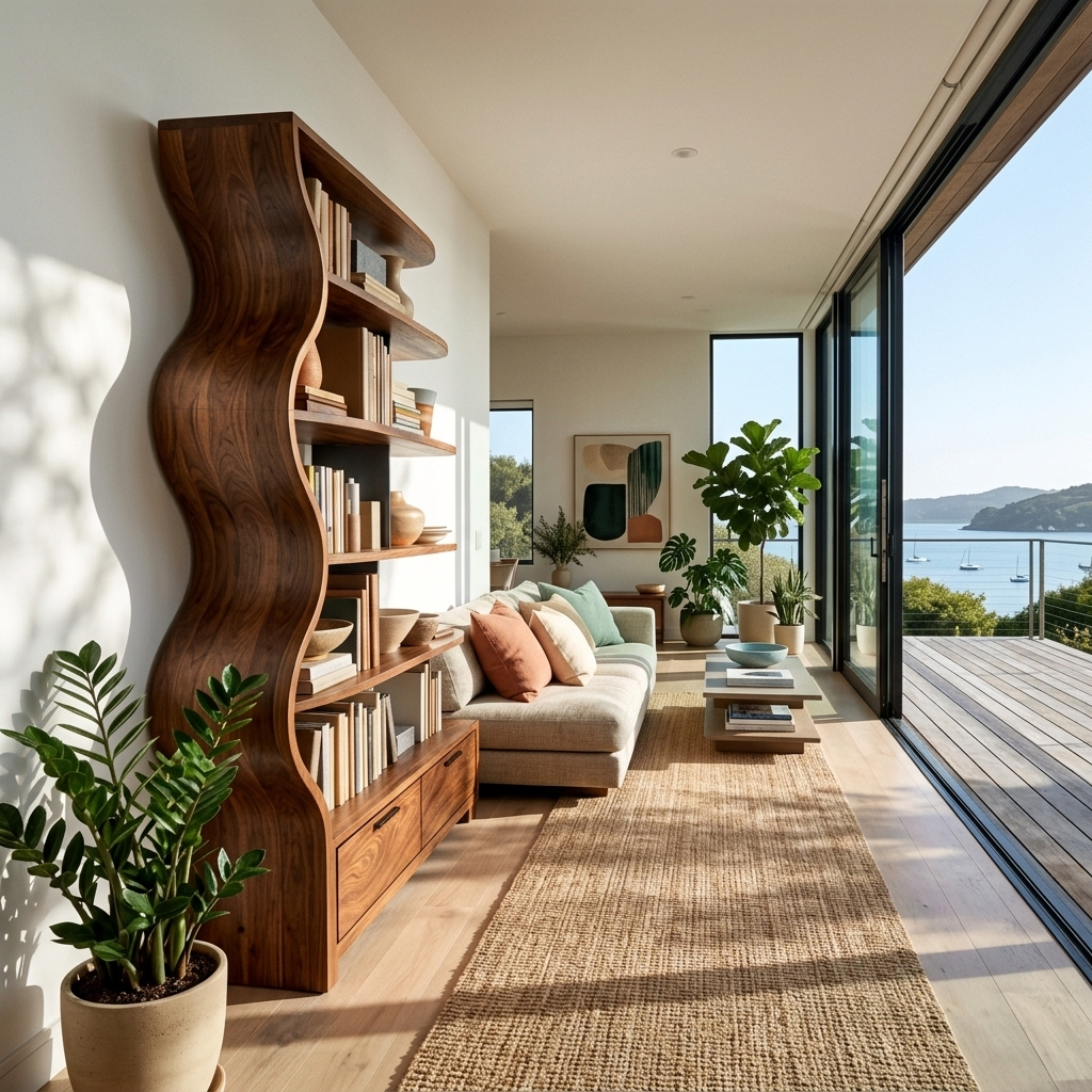 Contemporary Natural Wood Bookshelf For Interior Space Kitchnce