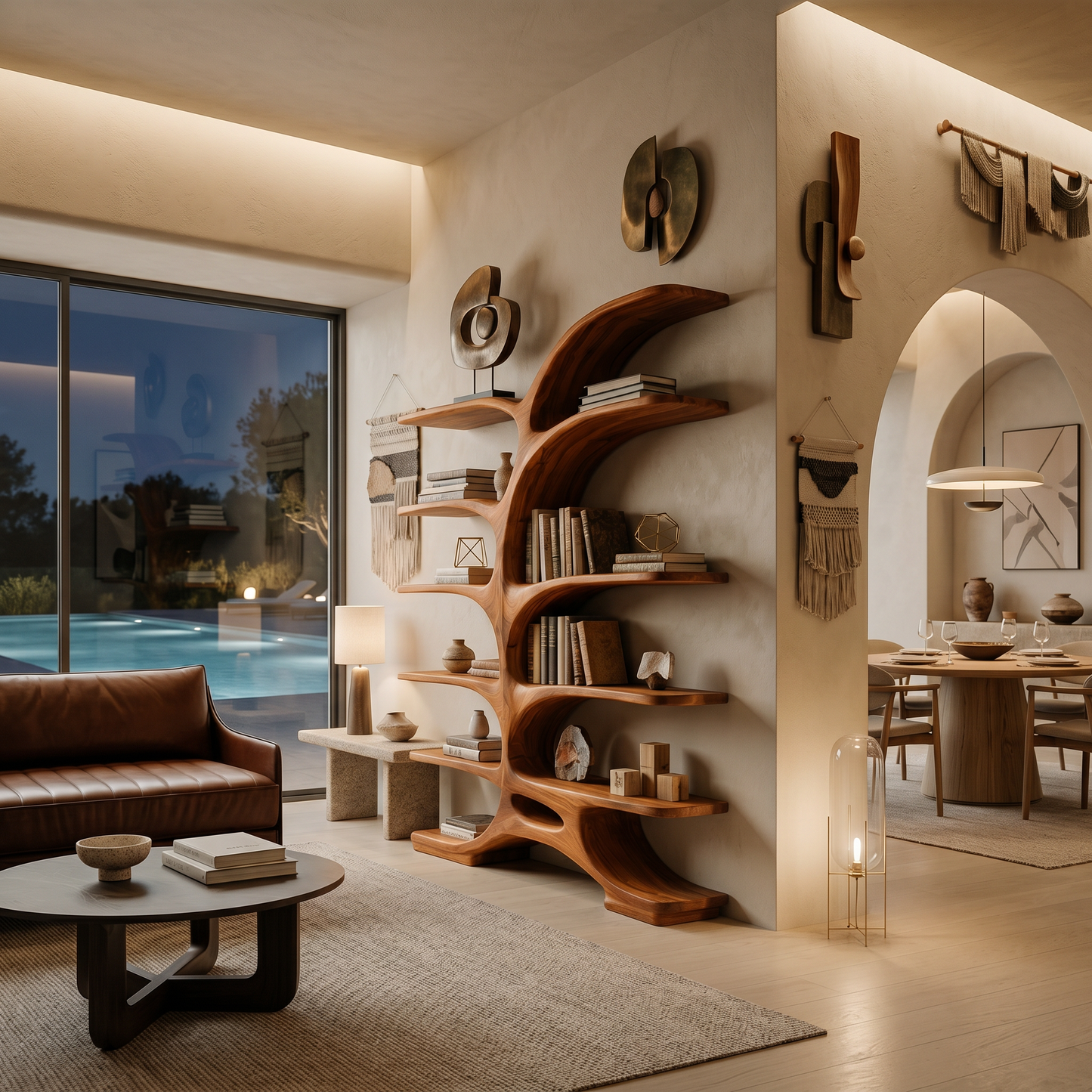 Contemporary Sculptural Curved Bookshelf For Living Room Interior Kitchnce