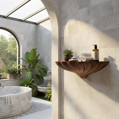 Organic Sculptural Floating Shelf in Natural Wood with Curved Form