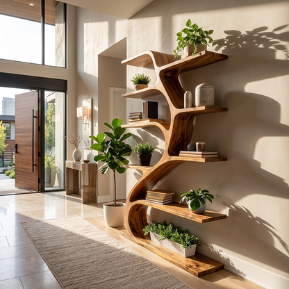 Minimal Natural Wood Bookshelf Branch Design For Interior Space Kitchnce