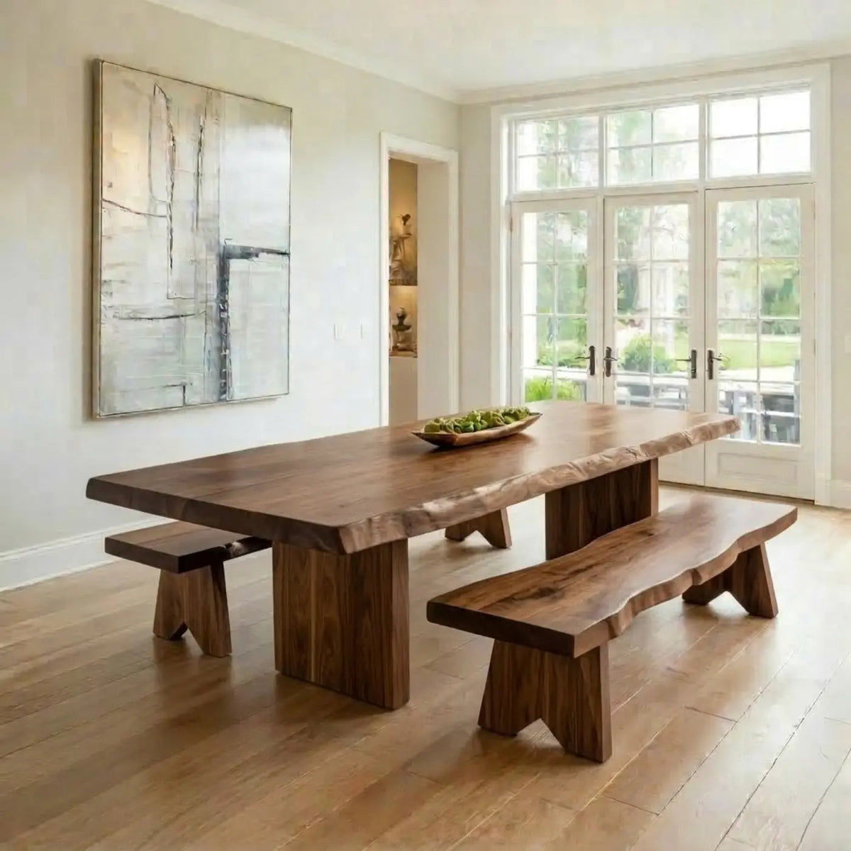 Live Edge Solid Wood Dining Table for Dining Room with Block Base Kitchnce