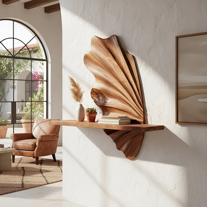 Leaf Sculptural Floating Wall Shelf in Natural Wood