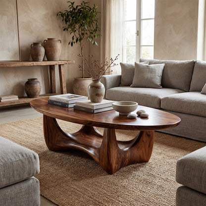 Round Sculptural Coffee Table With Open Pedestal Base