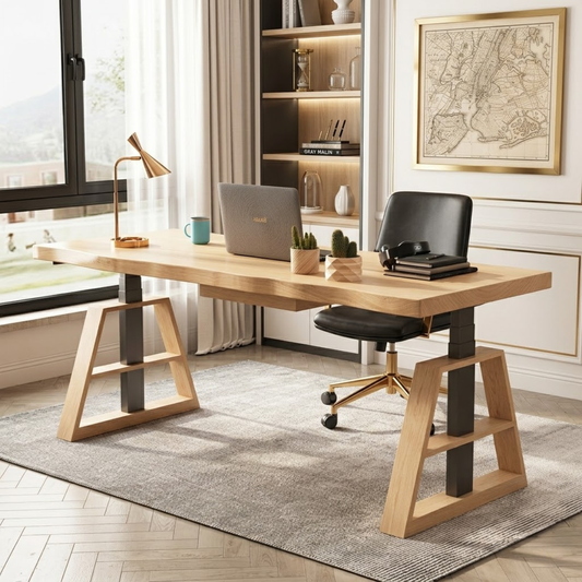 Modern Wooden Work Desk with Industrial Style Legs for Office or Home