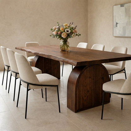 Solid Wood Live Edge Dining Table with Arch Base and Hidden Storage