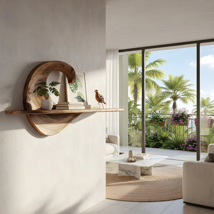 Wave Sculptural Floating Wall Shelf in Natural Wood