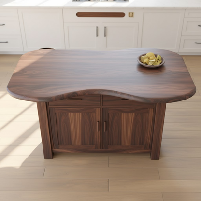 Handcrafted Solid Wood Kitchen Island with Live-Edge Curved Top and Spacious Storage Kitchnce