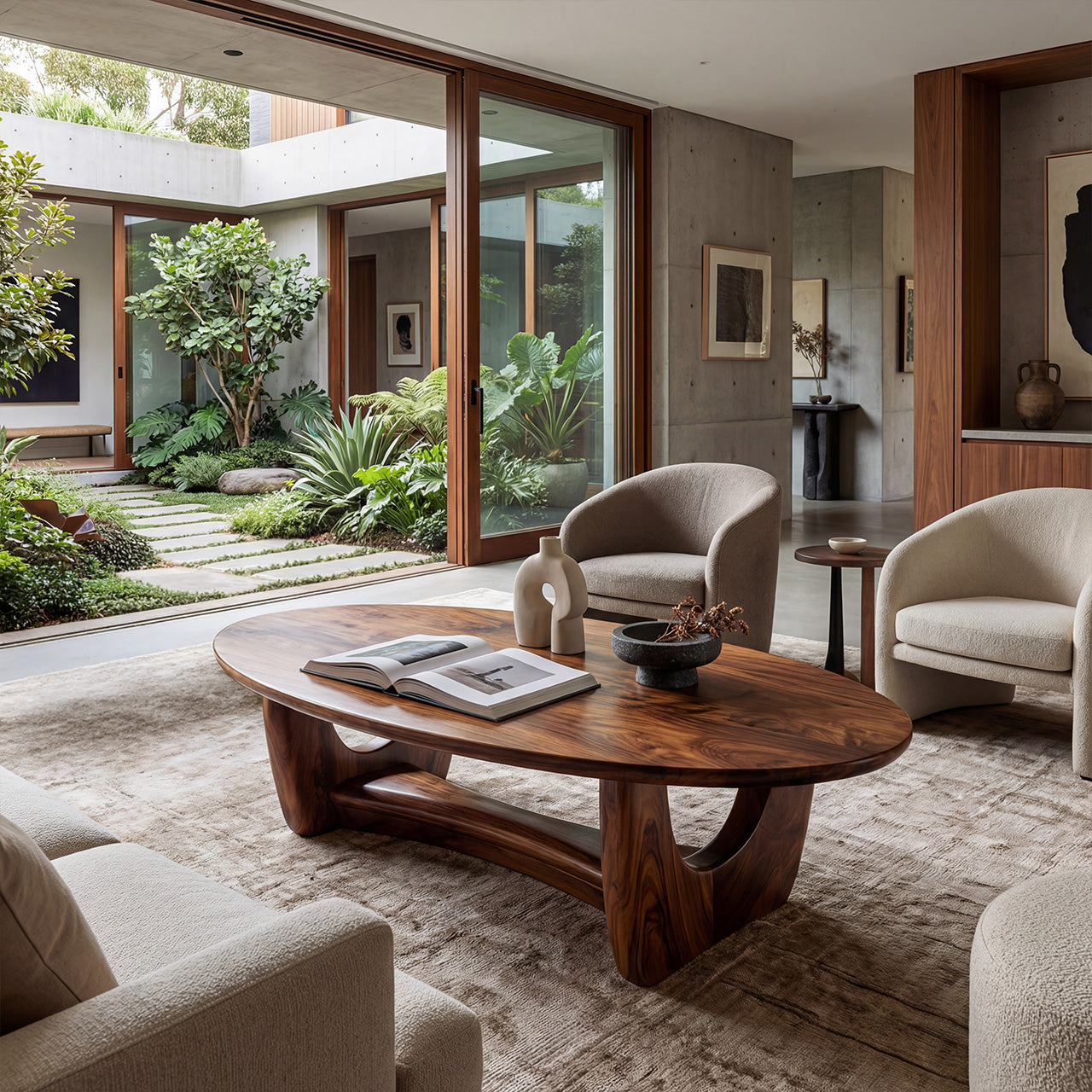 Sculptural Oval Coffee Table With Architectural Open Base