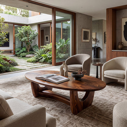 Sculptural Oval Coffee Table With Architectural Open Base