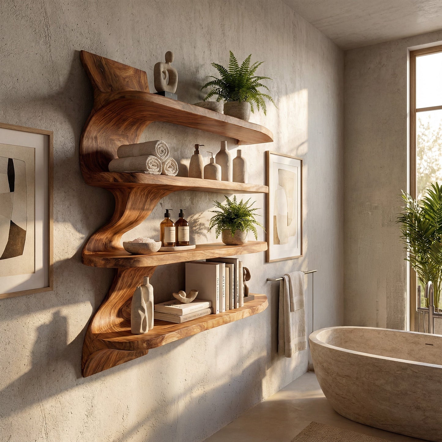 Organic Wood Dining Wall Shelf With Open Storage