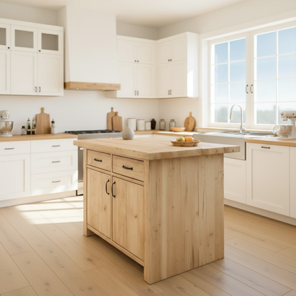 Handcrafted Solid Wood Kitchen Island with Dual Drawers and Spacious Cabinet Storage Kitchnce