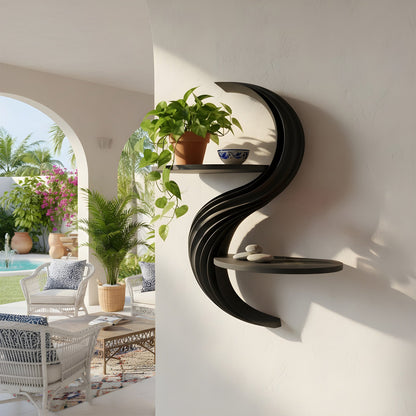 Curved Dual-Tier Floating Wall Shelf with Sculptural Form