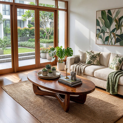 Organic Oval Coffee Table With Floating Sculptural Base