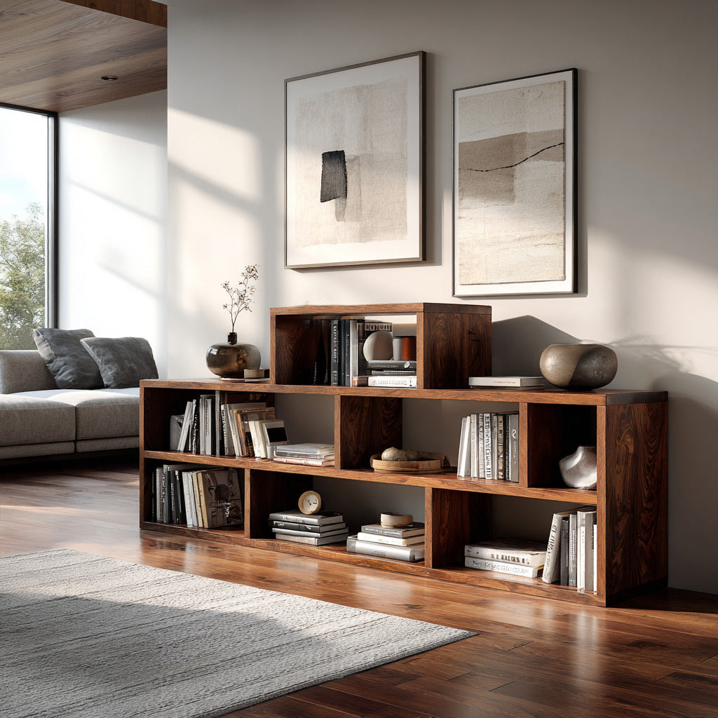 Handcrafted Wooden Bookshelf With Multi Storage For Living Space Kitchnce