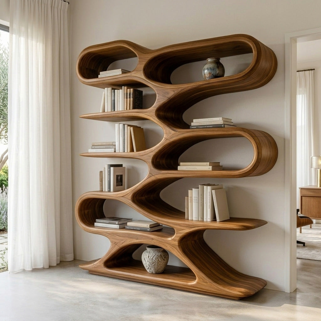 Organic Sculptural Wood Bookcase For Living Room Decor Kitchnce
