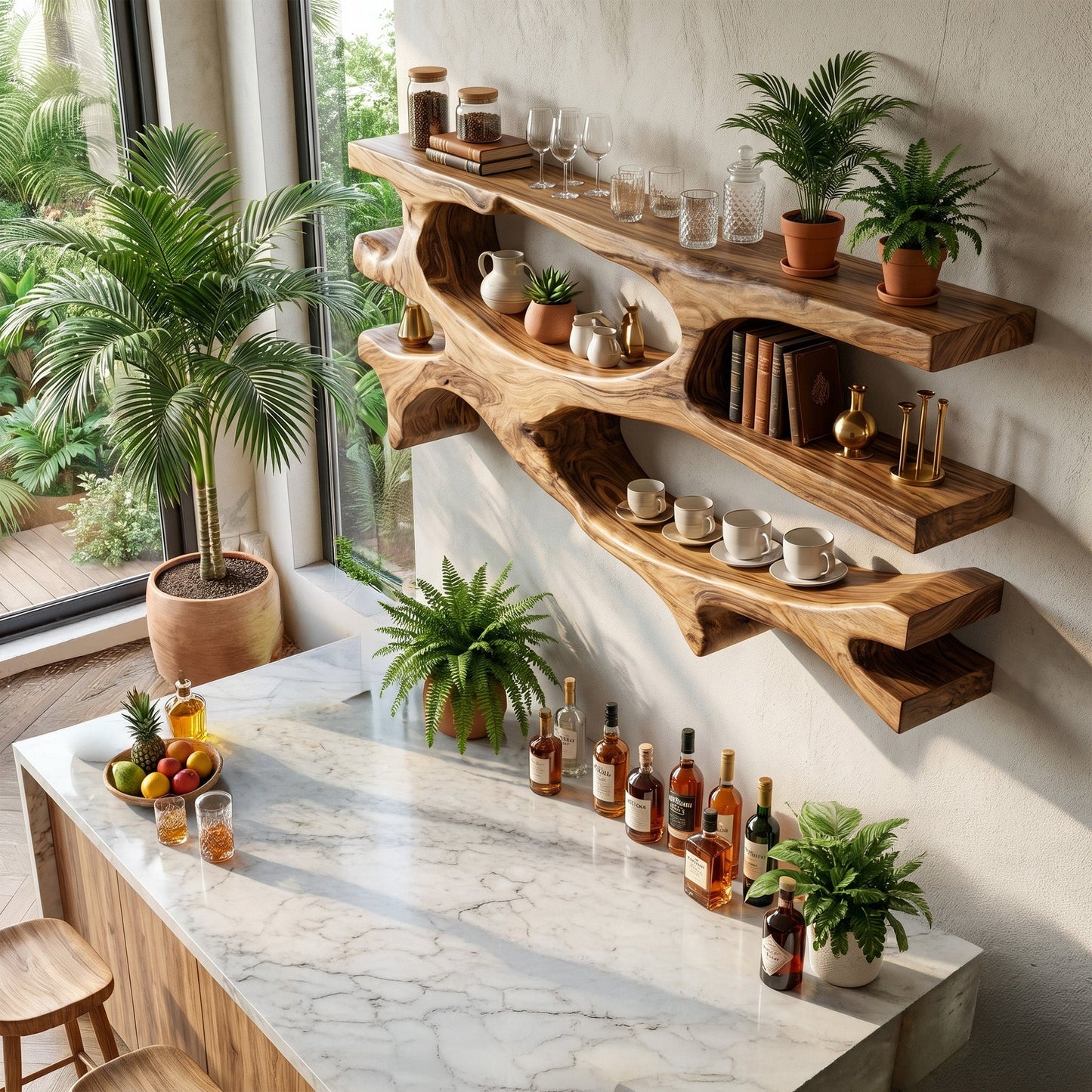 Organic Wood Dining Wall Shelf With Open Display