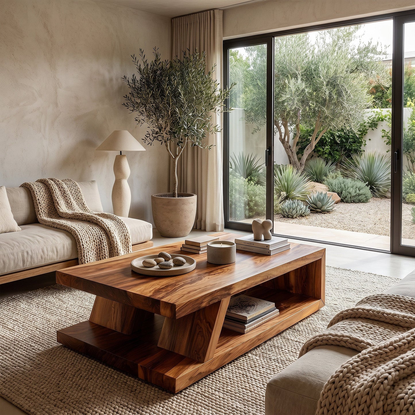 Modern Solid Wood Coffee Table With Open Shelf