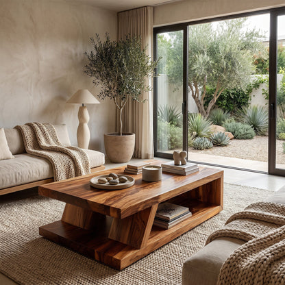 Modern Solid Wood Coffee Table With Open Shelf