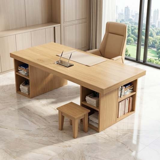 Large Executive Office Desk with Storage Shelves, Modern Writing Table for Home Office Study
