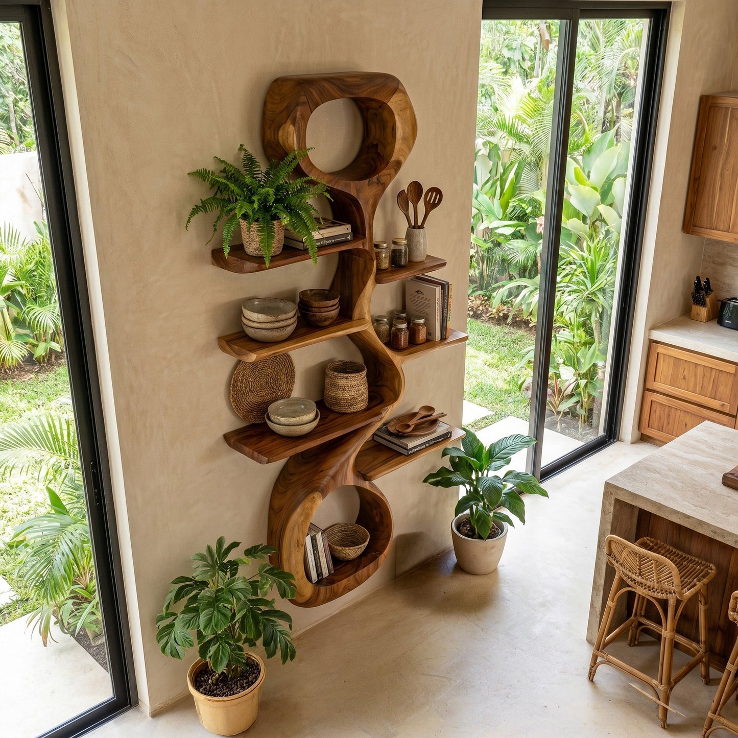 Vertical Wood Corner Wall Shelf With Open Display