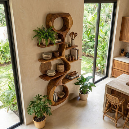 Vertical Wood Corner Wall Shelf With Open Display
