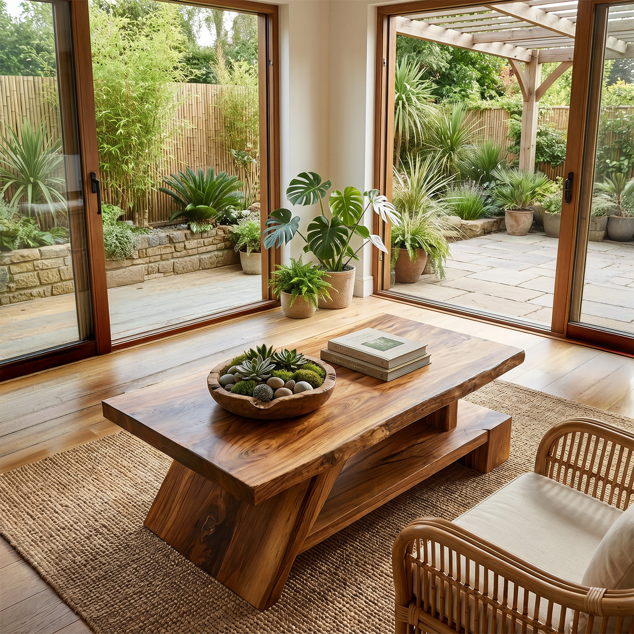 Angled Solid Wood Coffee Table With Open Shelf