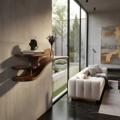 Multi-Tier Organic Floating Wall Shelf in Natural Wood